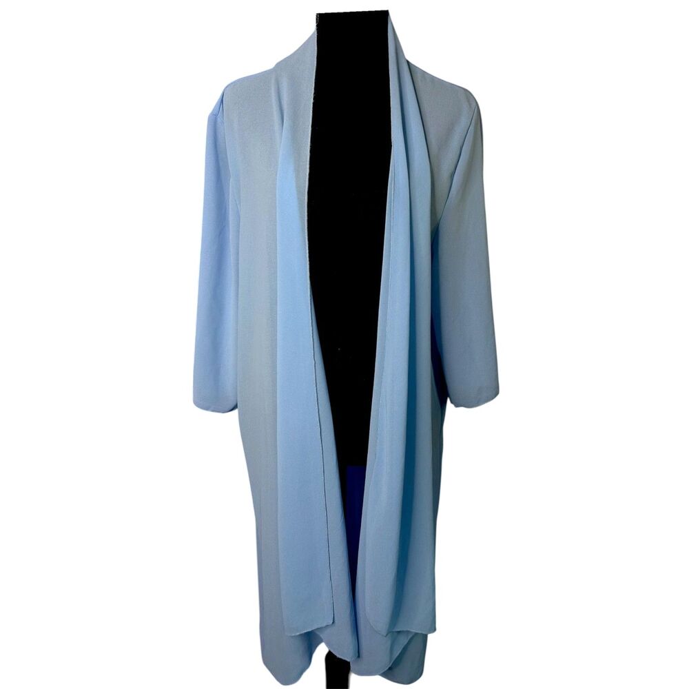 Womens Blue Sheer Open Cardigan Shawl XL Festival Pastel‎ Flowy Duster Chiffon